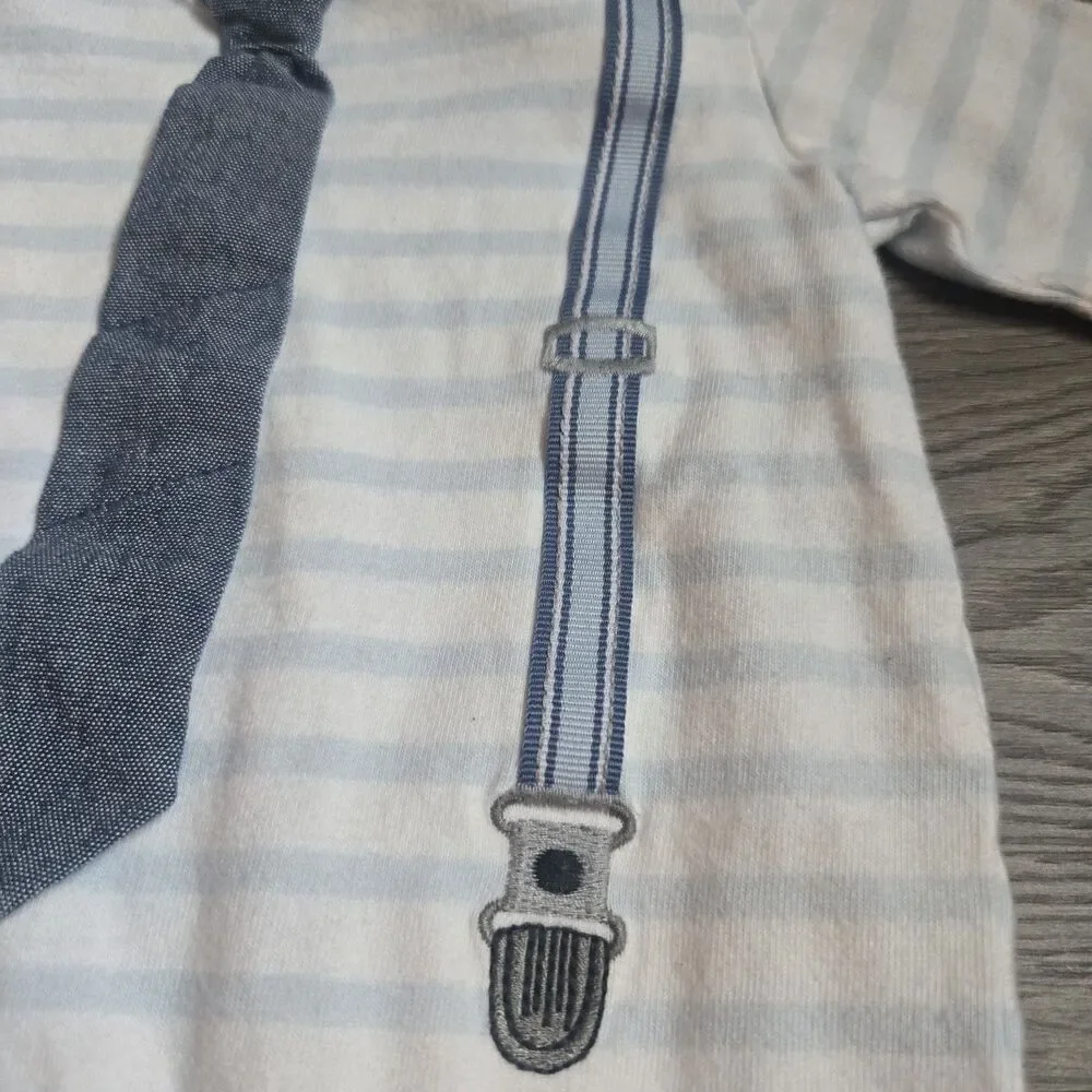 Edgehill Collection Baby Boy 3M Footie Sleeper Faux Tie Suspenders Striped Blue